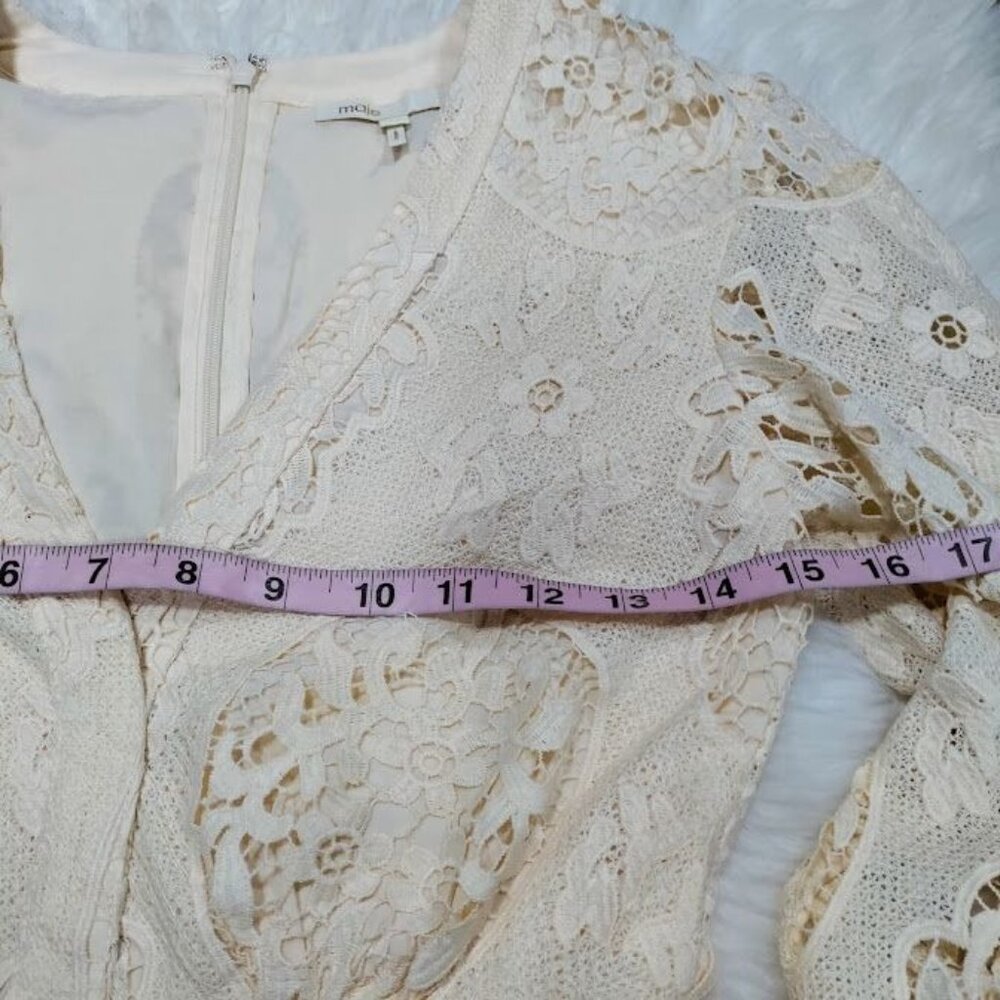 NWT Maje Ilou Guipure Lace Womens Large 3/4 Sleeve V-Neck Playsuit Romper Nude - Picture 10 of 15